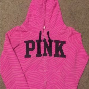 PINK: Hot Pink Zebra Print Full Zip-Up Hoodie (M)